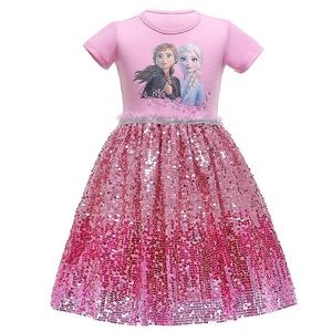 Frozen Elsa Anna pink sequin sparkly dress